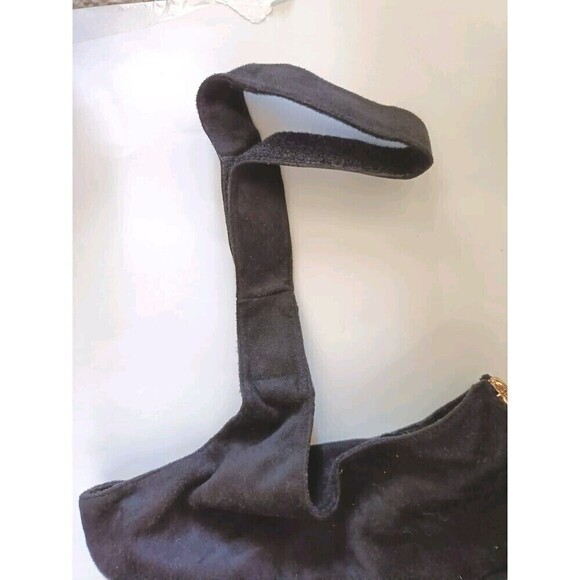 Pretty Little Thing Faux Suede Thigh Boot Size 6 Black PLT  No Belt High Heels - Picture 9 of 11